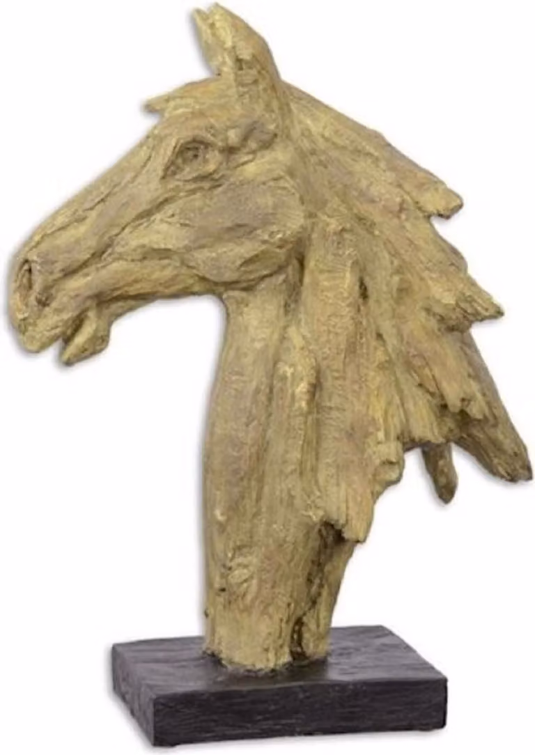 Casa Padrino scultura decorativa in resina sintetica testa di cavallo beige/nero 16 x 37,1 x h. 49,6 cm - figura decorativa - decorazione da tavolo