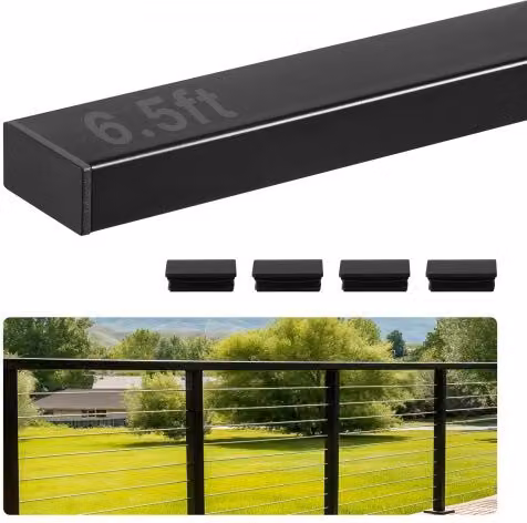 VEVOR Corrimano per Ringhiera del Balcone, Ringhiera per Scale Rettangolare in Acciaio Inossidabile da 198 cm, con Terminali, Rivestimento Nero Opaco, per Corridoi, Scale Interne ed Esterne, Terrazze