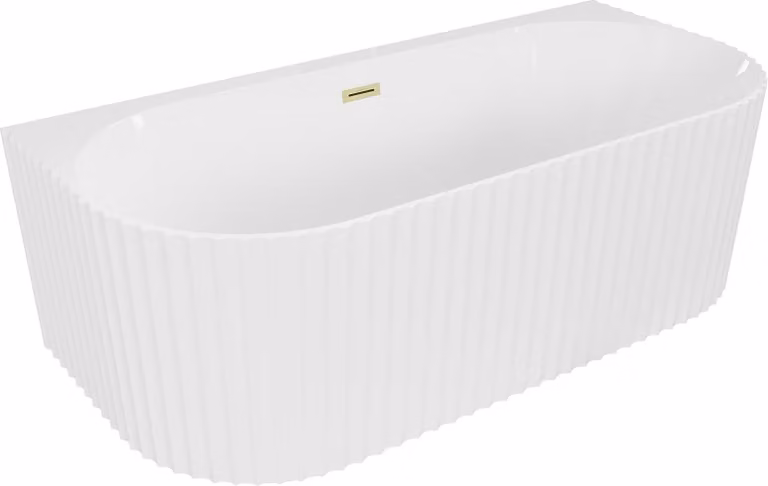 Mexen Sella vasca da bagno freestanding a parete zigrinata 170 x 80 cm, bianco lucido, troppo pieno oro spazzolato