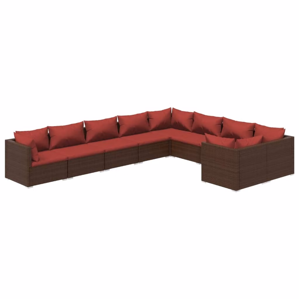 Set Divani da Giardino 9 pz con Cuscini in Polyrattan Marrone