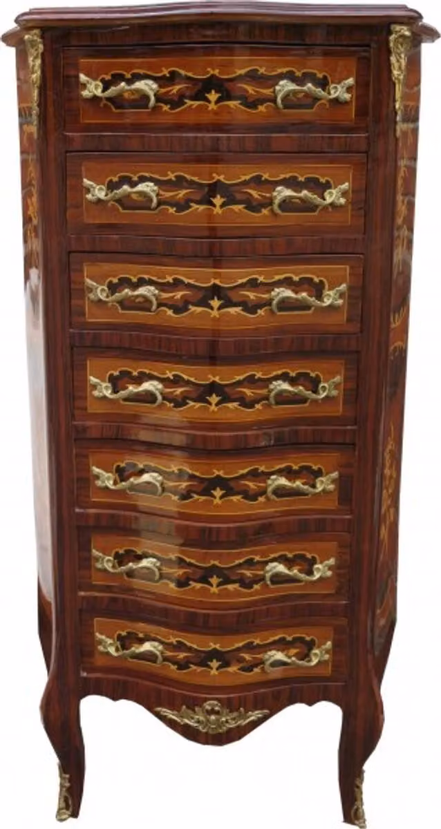 Casa Padrino Cassettone barocco in mogano intarsiato con 7 cassetti 120 x 70 x 35 cm - Stile antico