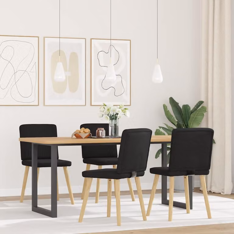 Set di 4 sedie da pranzo vidaXL in tessuto nero con struttura in legno di gomma e metallo per cucina e soggiorno