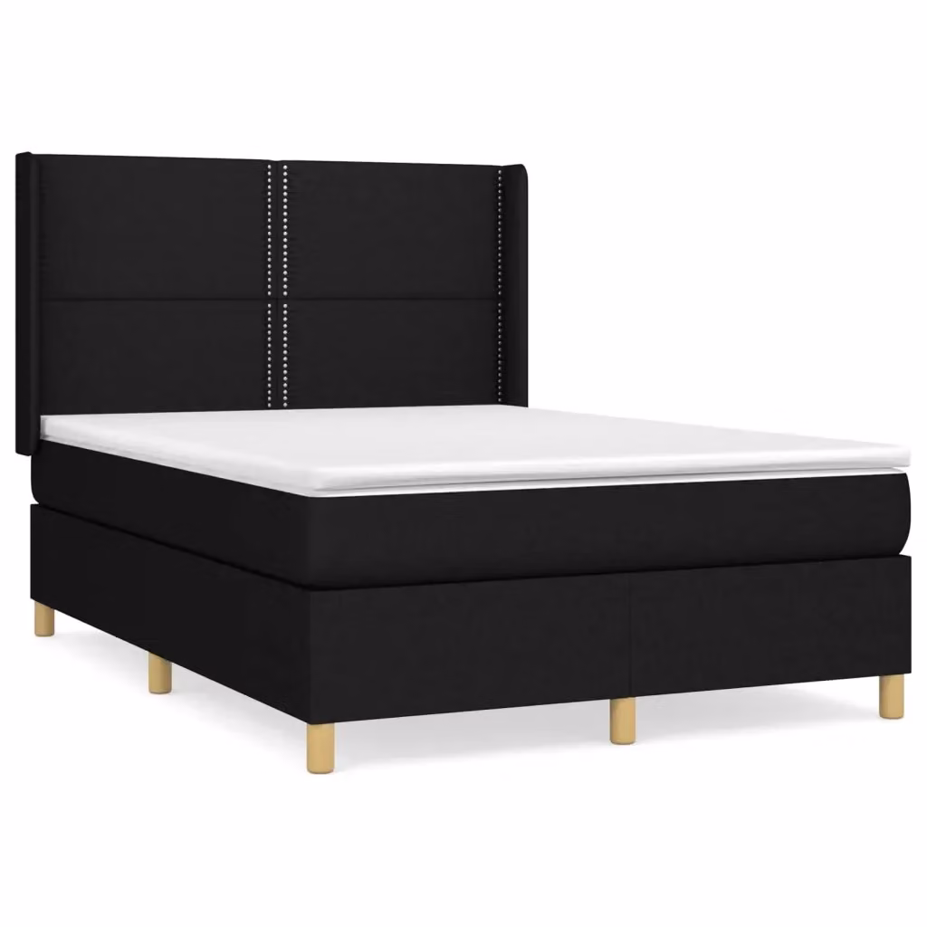 Letto Ibrido vidaXL con Giroletto a Molle e Materasso in Tessuto Nero e Bianco L/P/H: 140 x 200 x 40 cm – 2