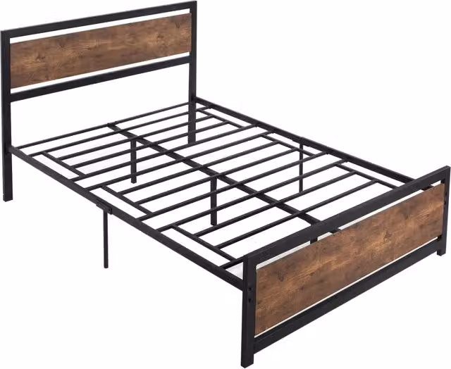 Letto matrimoniale in metallo con testiera e rete a doghe ¨C Xylo ¨C 140x190 cm effetto legno scuro