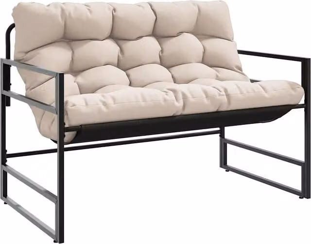 Panchina da giardino moderna con braccioli in metallo e cuscini in tessuto, colore nero e beige, L: 113 cm – 1