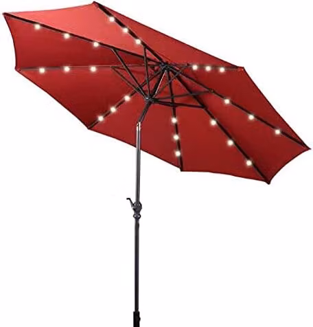 Ombrellone da giardino con luci a LED, per esterni, con pannello solare, inclinabile, 3 m (rosso)