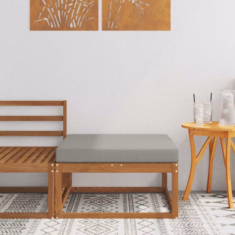vidaXL Poggiapiedi da Esterno in Legno di Acacia con Cuscini Grigio e Marrone L: 79 cm, P: 37 cm, H: 37 cm
