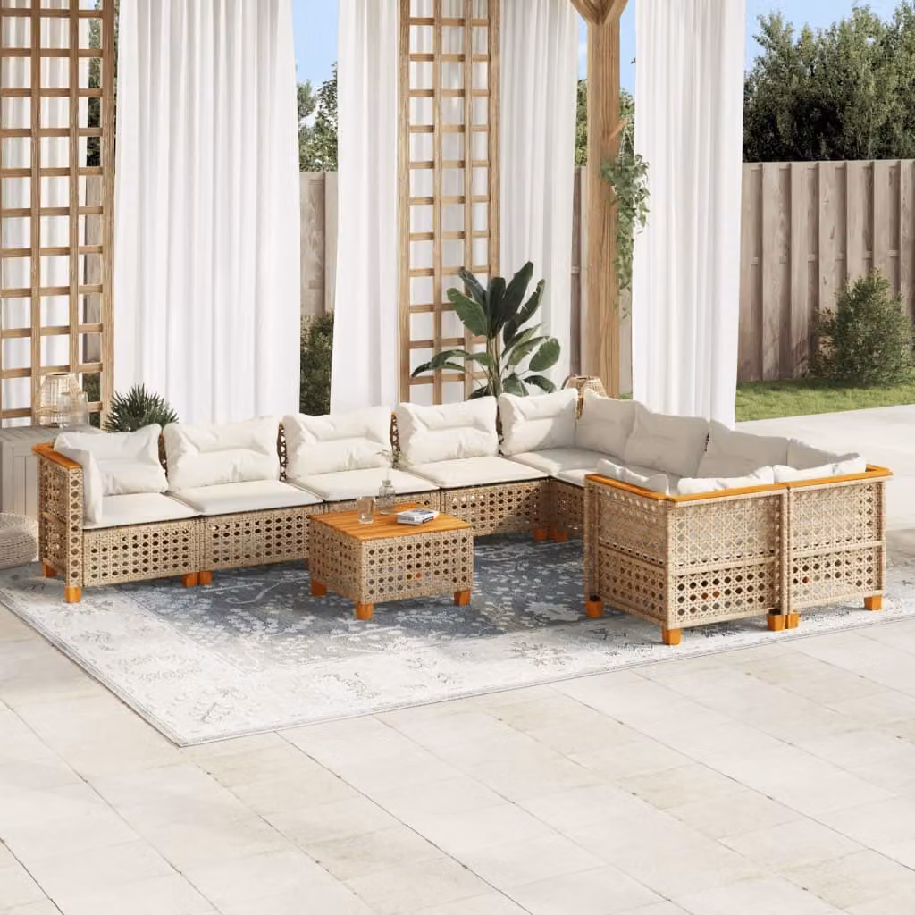 Maison Exclusive - Set da giardino 10 pezzi con cuscini in polyrattan beige