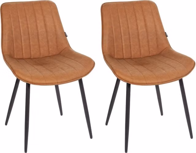 Set di 2 sedie da pranzo BELIANI in ecopelle marrone con gambe in metallo nero per soggiorno e cucina