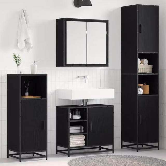 Set di mobili per il bagno 4 pz Rovere Nero 65 x 33 x 60 cm 3402476
