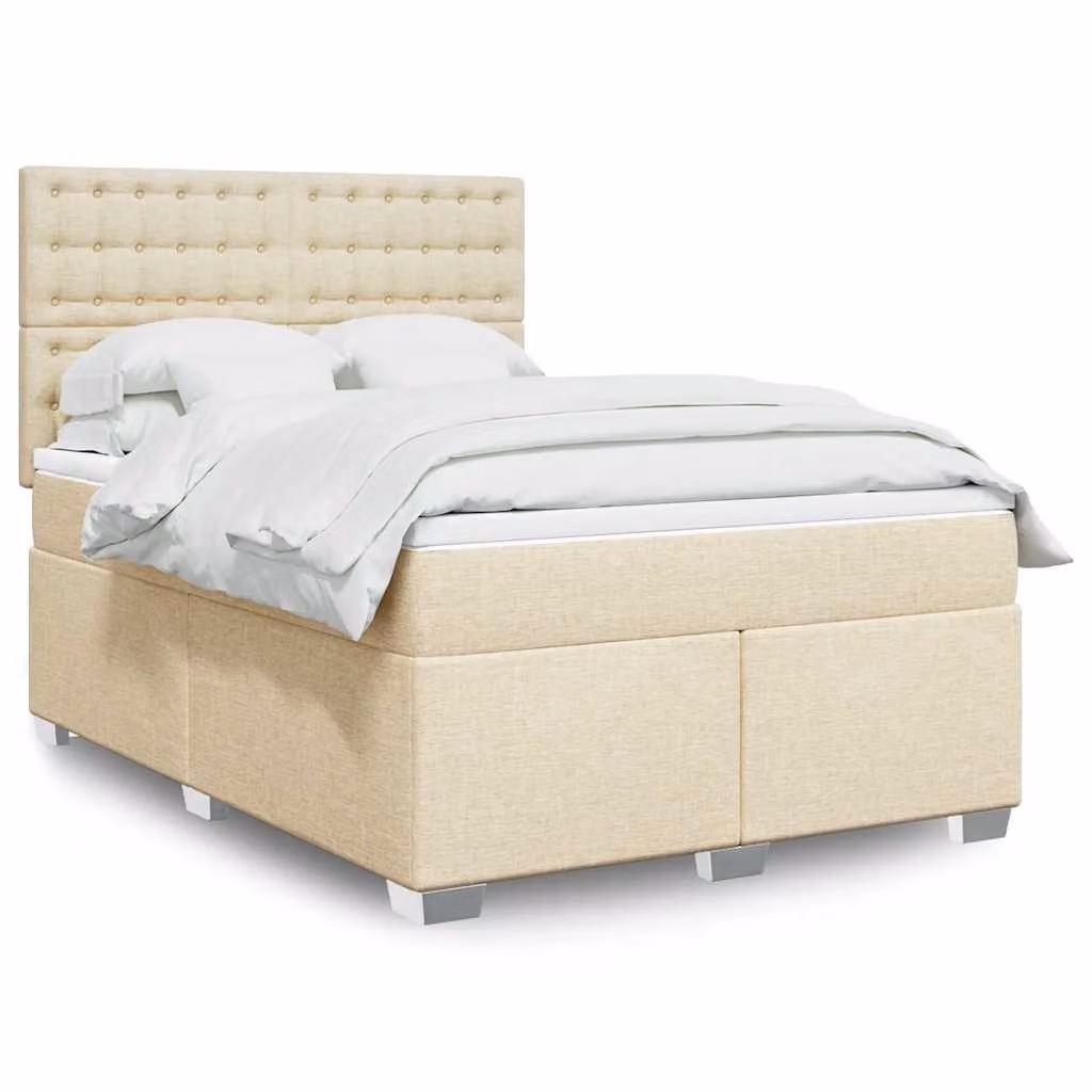 vidaXL Letto Ibrido con Giroletto a Molle e Materasso in Tessuto Beige e Bianco L/P: 140 x 190 cm