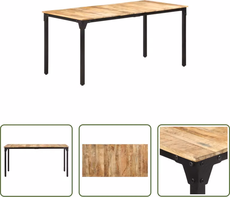 The Living Store Tavolo da pranzo 160x80x76 cm Legno di mango grezzo