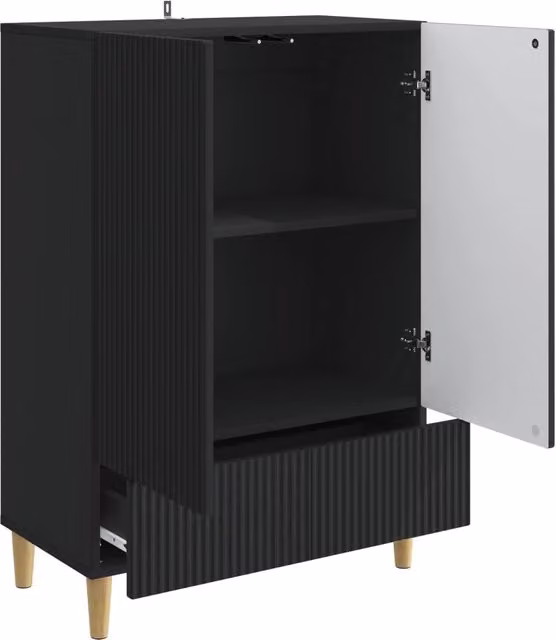 Credenza Buffet Nero in Legno MDF con Design Minimalista L: 66 cm, P: 34,5 cm, H: 95 cm
