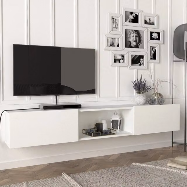 Mobile TV da parete Paltamo en.casa con ante a ribalta, bianco, L: 180 cm, P: 31 cm, H: 28,5 cm