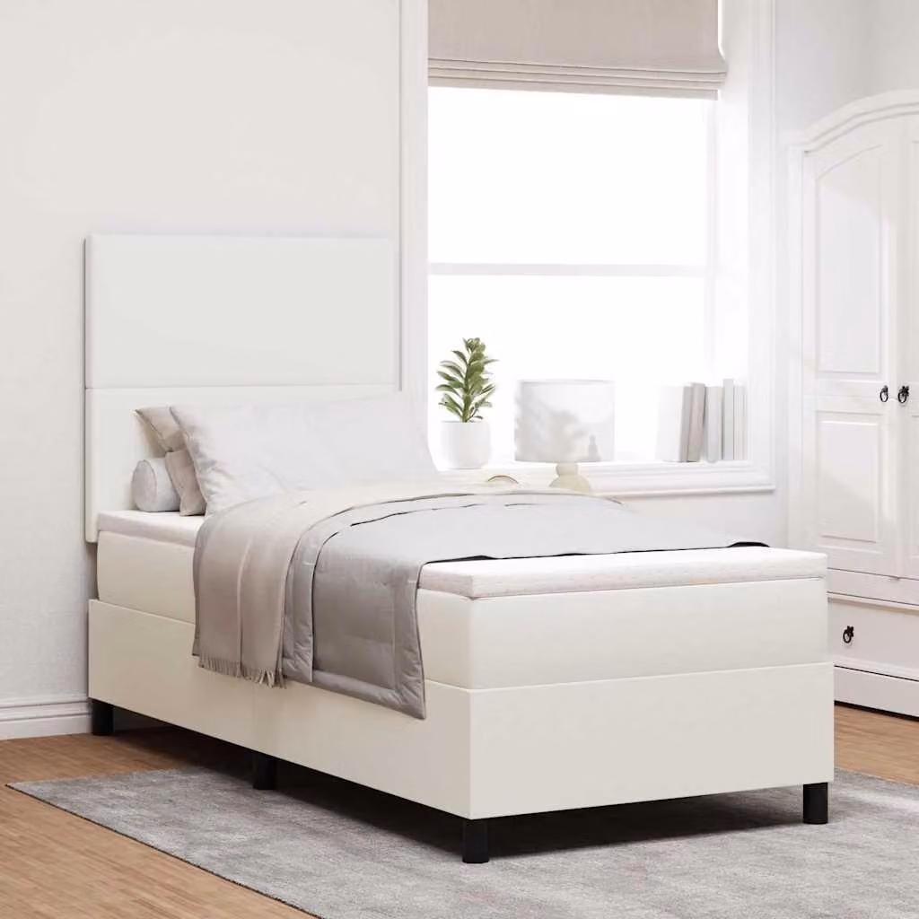 Maison Exclusive - Letto boxspring color crema e bianco, 100 x 200 cm, in velluto