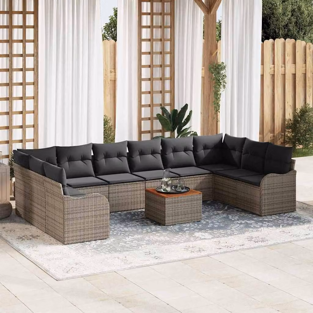 Maison Exclusive - Set da giardino composto da 11 pezzi, divano, colore grigio, realizzato in rattan sintetico