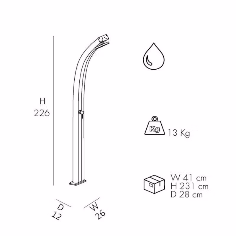 Doccia Tradizionale Spring in Alluminio con Miscelatore e Lavapiedi Arkema Design Colore Arancione Cv-A105/2009 – 2