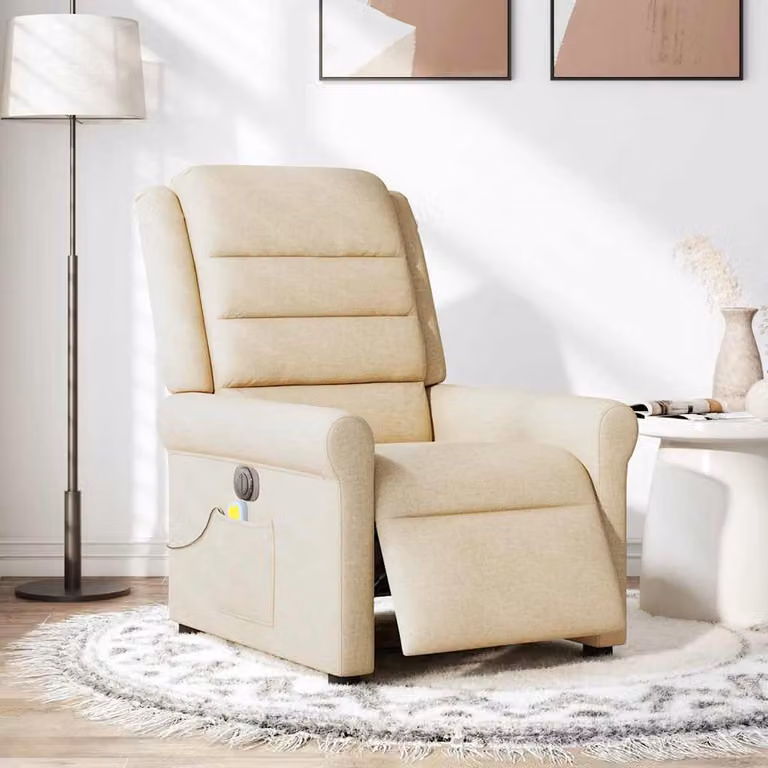 vidaXL Poltrona Reclinabile Massaggiante Elettrica Crema in Tessuto