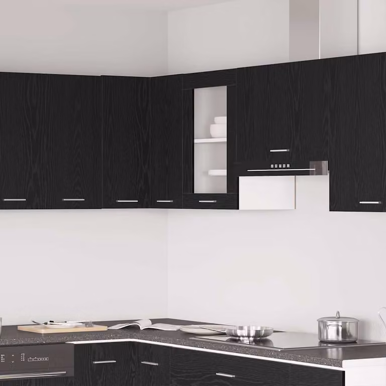 Pensile da cucina moderno vidaXL in legno e vetro con ante in vetro, Nero, L 40 cm x P 31 cm x H 60 cm