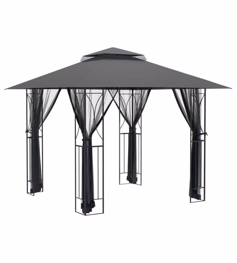 Gazebo vidaXL con pareti laterali in poliestere e struttura in acciaio, colore antracite, L/P/H: 300 x 300 x 270 cm – 2