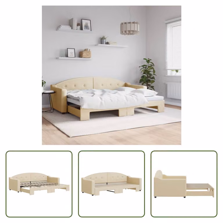 The Living Store letto da giorno allungabile crema 80x200 cm in tessuto