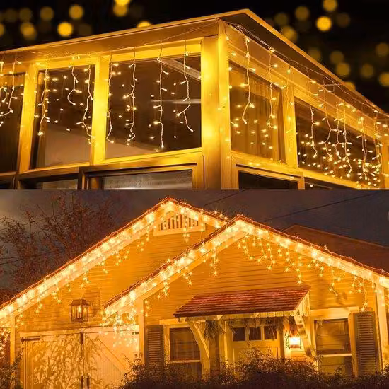Luci natalizie "Eisregen" da 20 m con 600 LED - Illuminazione da esterno bianco caldo con blocchi di ghiaccio e 8 modalità per giardino, finestre, feste e matrimoni - Resistenti alle intemperie e alimentate a corrente