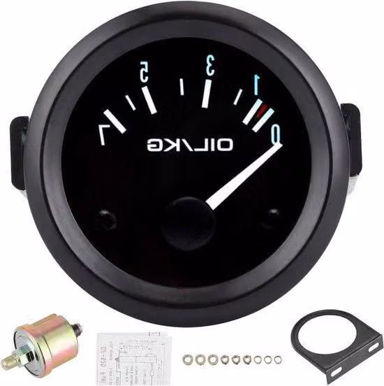 Kit manometro per olio motore - Montaggio universale da 52 mm - 0-7 bar - Nero con LED bianco