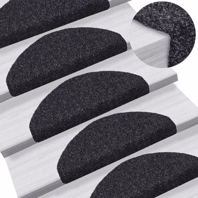 Set di 15 tappetini per scale autoadesivi vidaXL neri semicircolari, L 65 cm x P 21 cm x H 4 cm