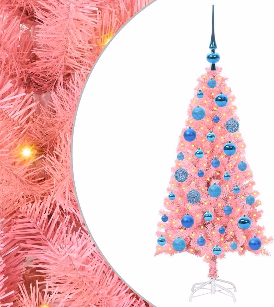 Albero di Natale con 150 LED con supporto Rosa 120 cm PVC