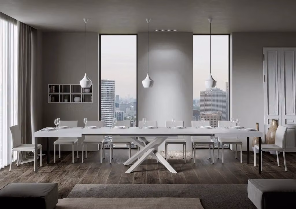 Tavolo allungabile moderno Volta di Bs Com, finitura bianco frassino con telaio bianco, L: 90-440 cm, P: 180 cm – 2