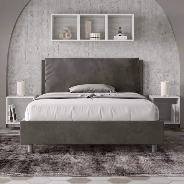 Letto imbottito Letto Matrimoniale alla Francese 140x210 cm Large - Con rete,Microfibra,Grigio
