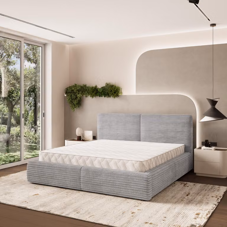 Letto imbottito Masseno FELURO 180x200 cm, letto imbottito con cassetti - Grigio chiaro, TILIA 86