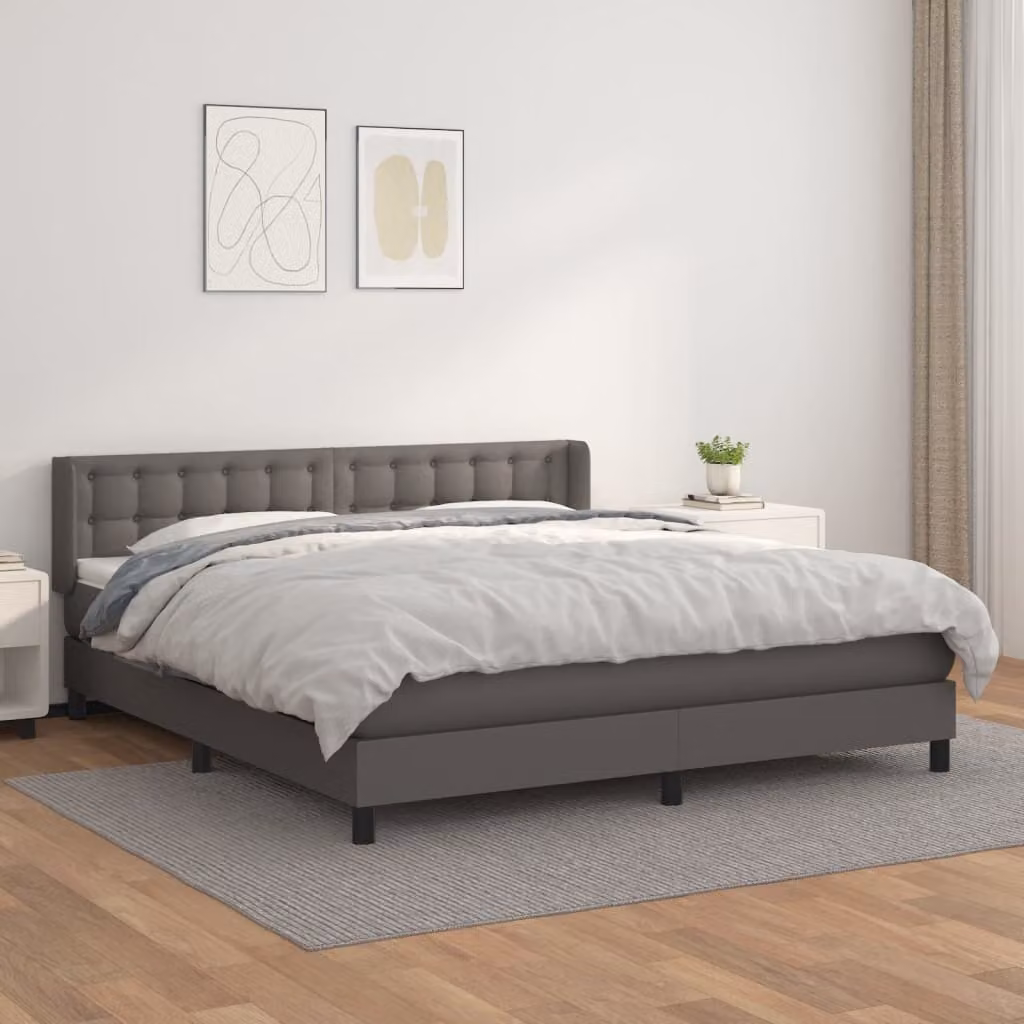 The Living Store Letto a molle con materasso grigio 180x200 cm in Pelle finta