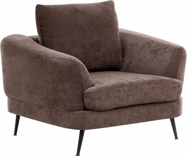 Poltrona Rivestimento in ciniglia con braccioli Gambe in ferro Soggiorno Marrone Scuro stile moderno