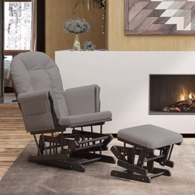 Poltrona Glider con Sgabello Grigio Chiaro in Tessuto 351666