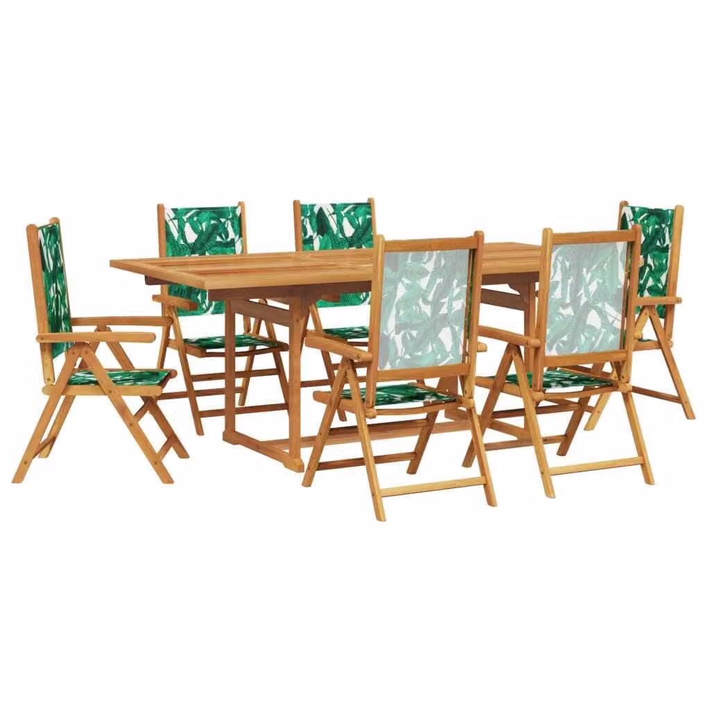 Set Pranzo da Giardino 7 pz Foglie in Tessuto e Legno Massello