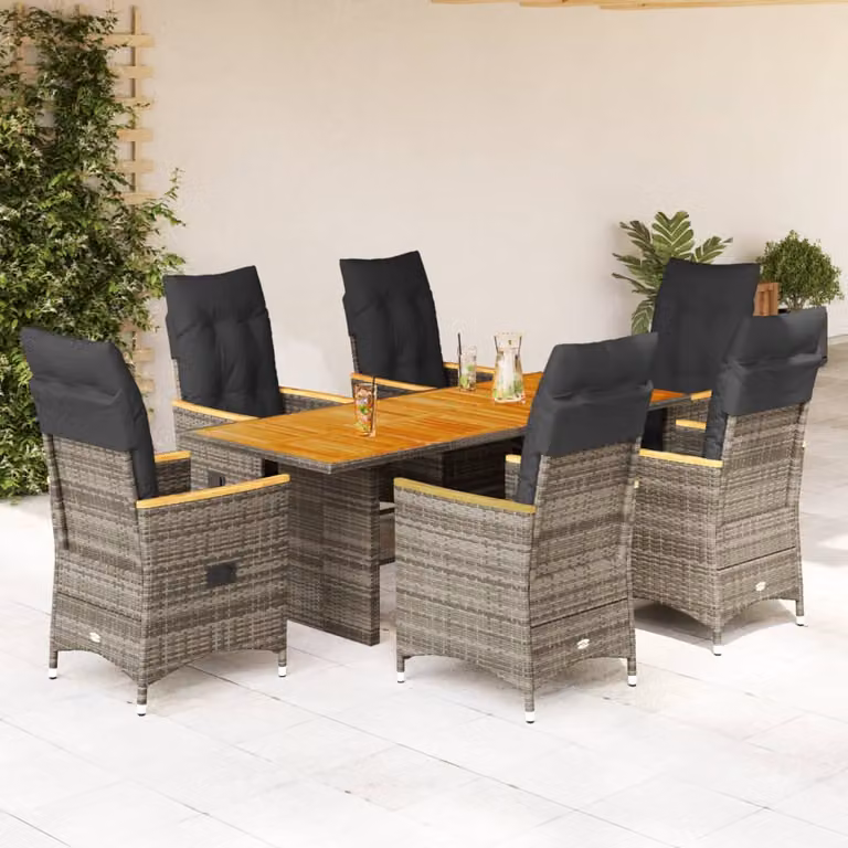 vidaXL Set da Pranzo da Giardino 7 pz in Polyrattan e Legno di Acacia Grigio