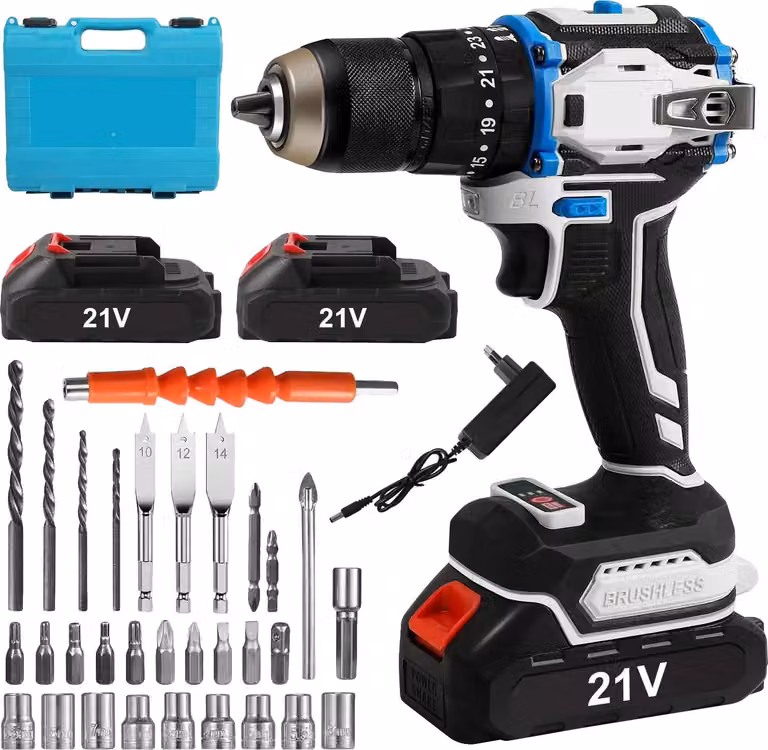 Trapano a batteria, coppia 70N-M, 2 velocità regolabili, 2 batterie 1 spina EU, EU