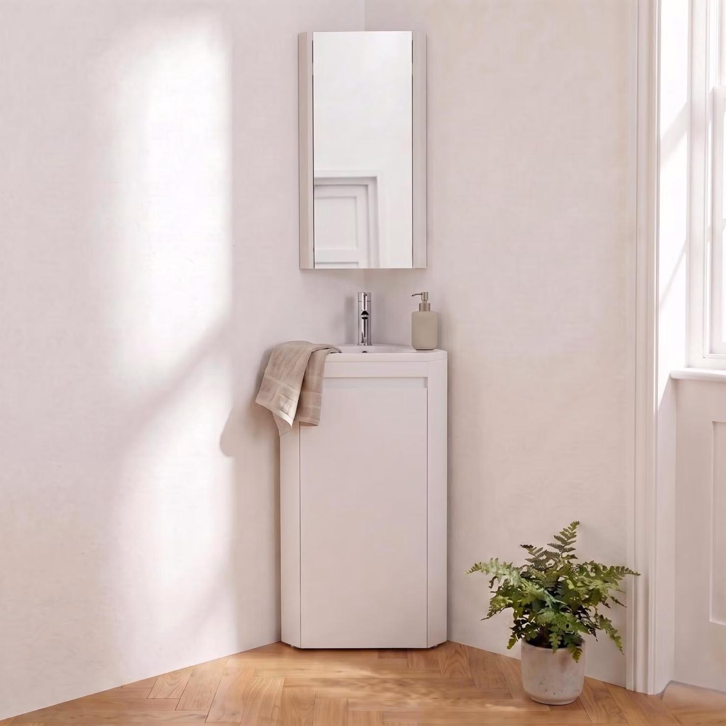 Mobile lavabo angolare SORRENTO su gambe con rubinetto e mobiletto