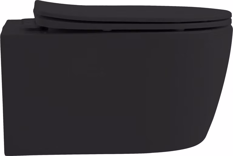 BELVIT PRO: vaso sospeso senza brida, finitura opaca nera, con sedile WC ammortizzato, design "rim-off", igienico e moderno