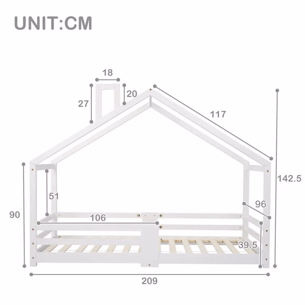 Letto a casa per bambini KOMHTOM in legno massello di pino bianco con protezione antiribaltamento L/P/H: 200 x 90 x 142,5 cm – 2