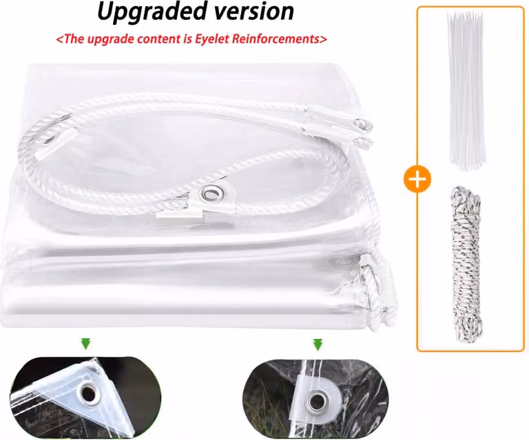 Telo di copertura impermeabile - Telo in PVC, 3 x 3 metri - Robusto, 420 g/m² - Trasparente, con rinforzi per gli occhielli - Resistente agli agenti atmosferici e ai raggi UV - Trasparente