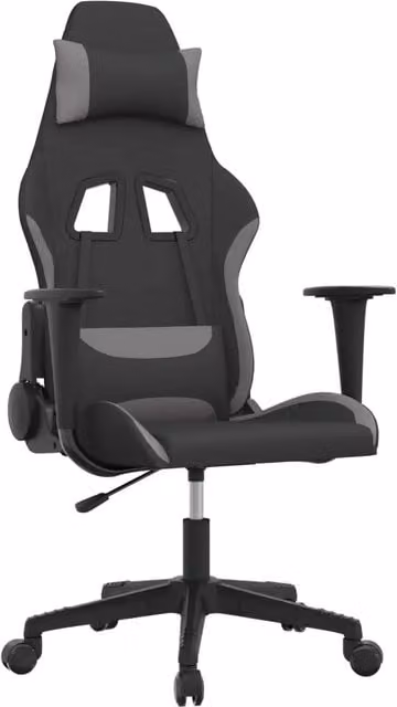 Sedia da Gaming con Poggiatesta e Braccioli, Rivestimento in Tessuto, Nero e Grigio, Regolabile e Girevole a 360 Gradi – 1