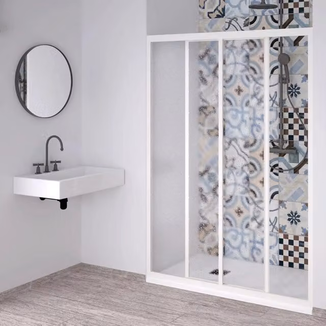 Box Porta Doccia Rettangolare in Acrilico con Apertura Scorrevole e Telaio in PVC Bianco, L: 125 cm, H: 190 cm