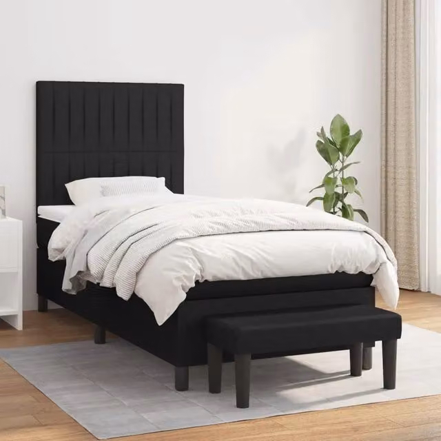Letto Ibrido vidaXL con Giroletto a Molle e Materasso, Colore Nero e Bianco, L/P/H: 90 x 200 x 203 cm – 1