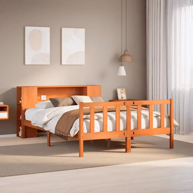 Letto Libreria senza Materasso Marrone Cera 150x200 cm Legno 3322101
