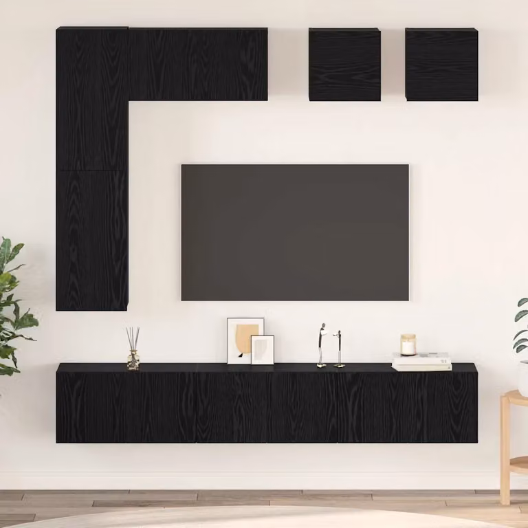 Set mobile TV moderno vidaXL in 8 pezzi, Rovere e Nero, in legno ingegnerizzato MDF
