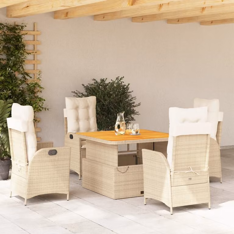 Maison Exclusive - Set da Pranzo da Giardino 5 pz con Cuscini Beige in Polyrattan