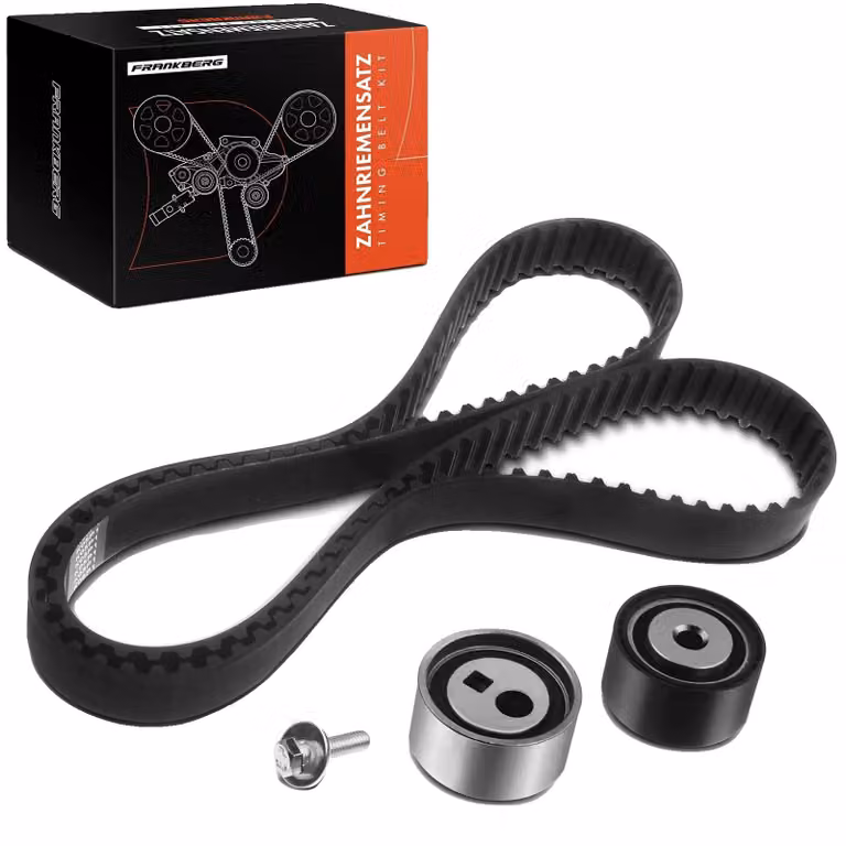 Kit cinghia di distribuzione, realizzata in gomma sintetica ad alta resistenza, larghezza 25 mm, lunghezza 1000 mm, compatibile con modelli Citroën e Peugeot, certificata ISO 9001