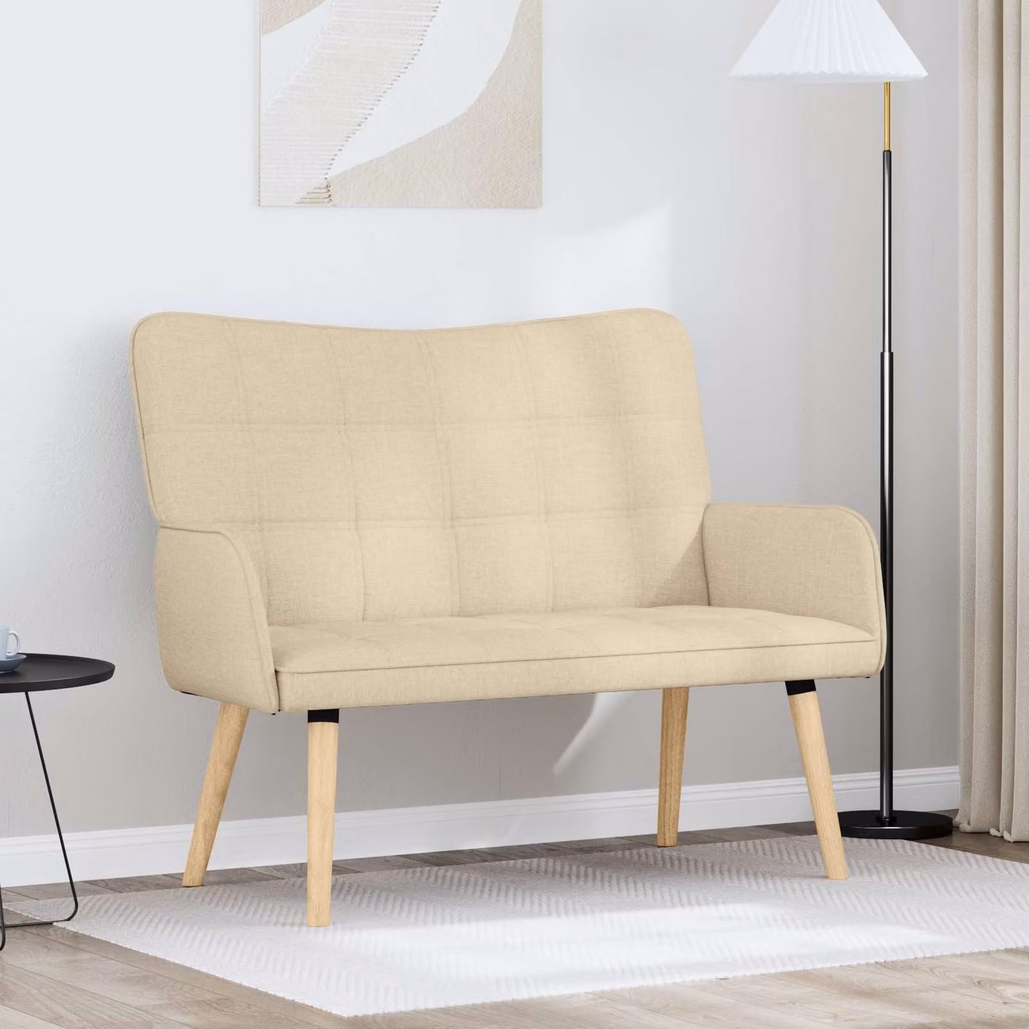 Divano a 2 posti vidaXL in tessuto beige per soggiorno e camera da letto L: 115 cm, P: 61 cm, H: 87 cm